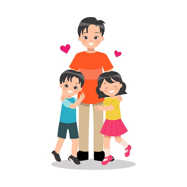 Premium Vector | Young single parent father with her children boy and ...