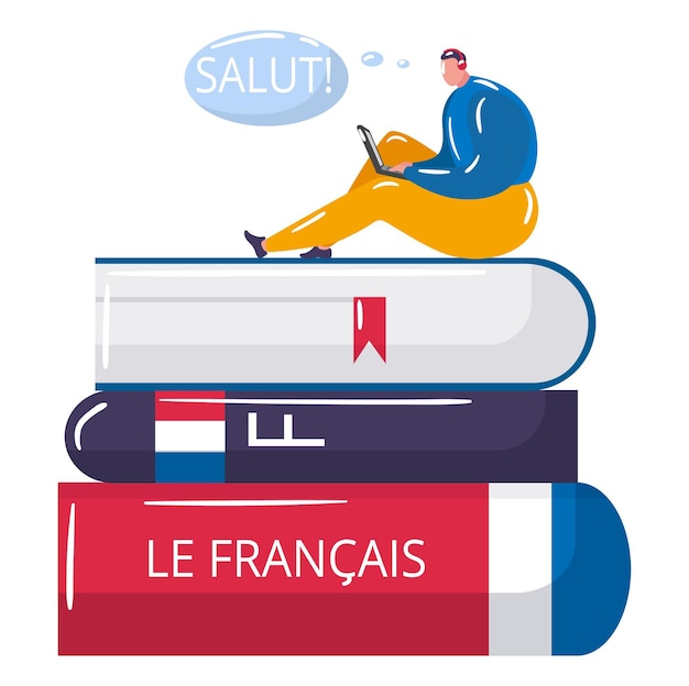 Premium Vector | Young student online learning french language tiny ...