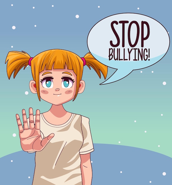 Premium Vector | Young teenager girl with stop bullying lettering in ...