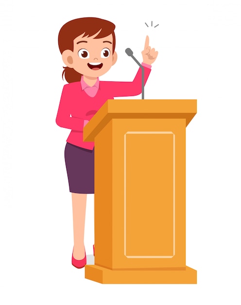 Premium Vector | Young woman give good speech on podium