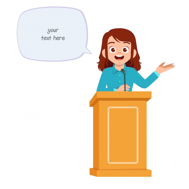 Young woman give good speech on podium | Premium Vector