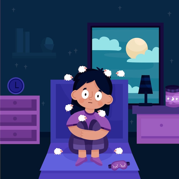 Free Vector | Young woman having problems with sleeping