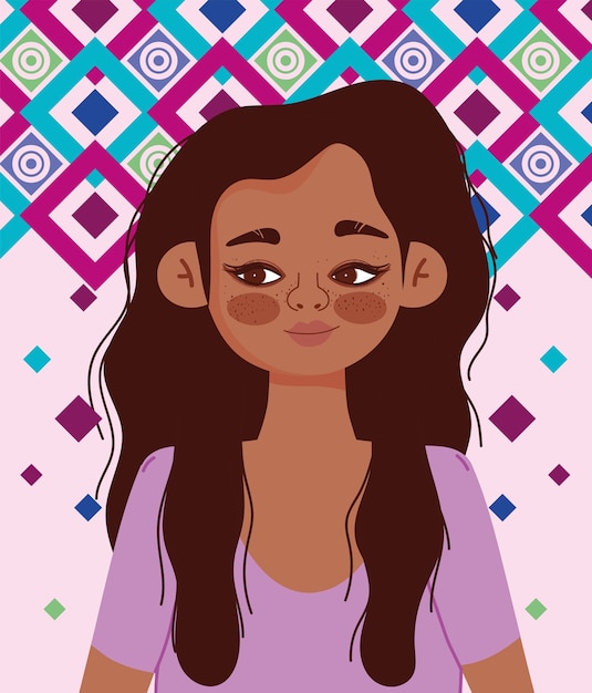 Premium Vector | Young woman hispanic character cartoon portrait, color ...