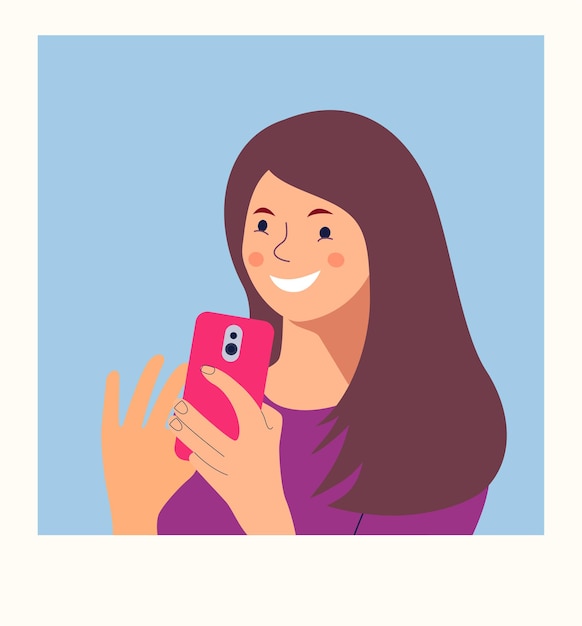 Premium Vector Young Woman Looks Into The Smartphone Vector Flat Style Illustration 