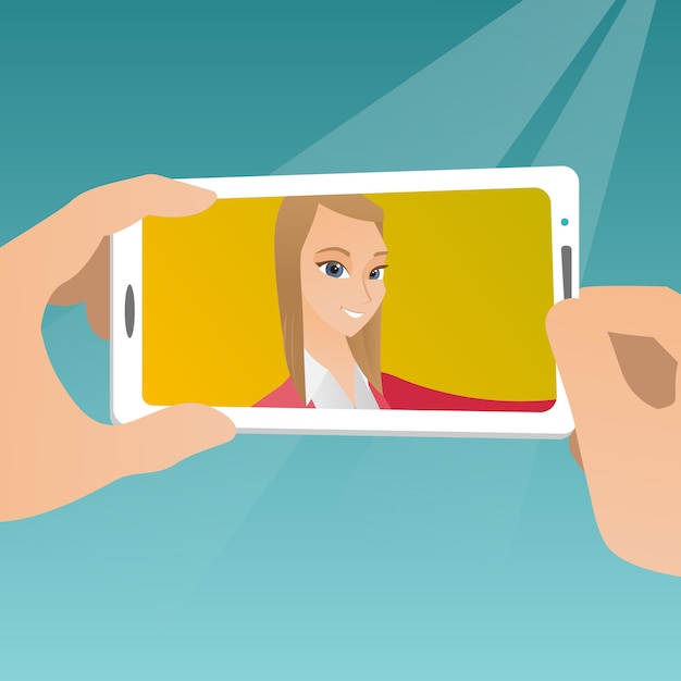 Premium Vector Young Woman Making Selfie Vector Illustration