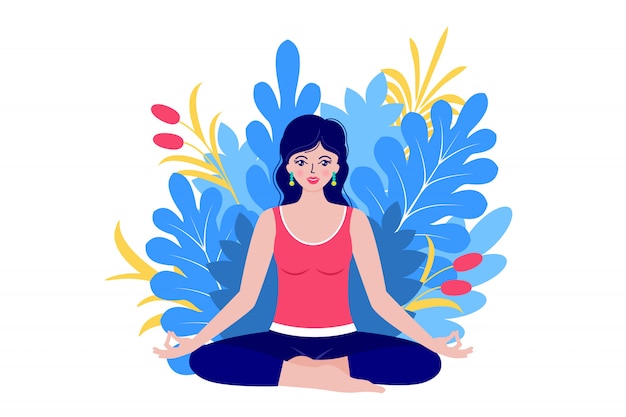 Premium Vector | Young woman meditates