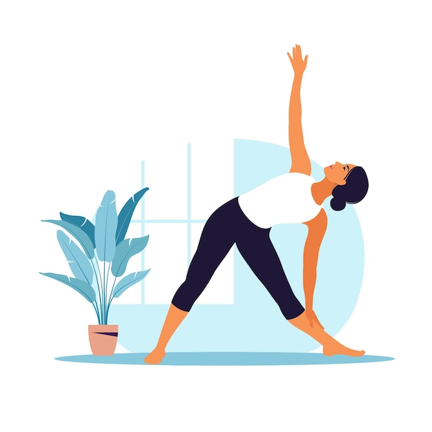 Premium Vector | Young woman practices yoga. physical and spiritual ...