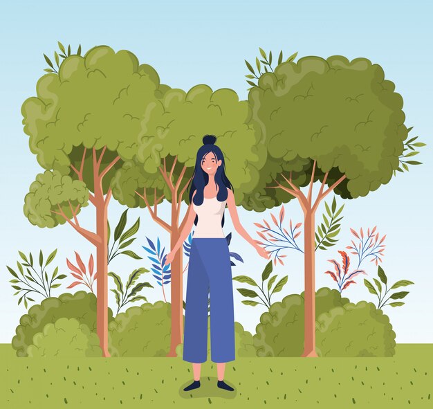 Free Vector | Young woman standing in the camp