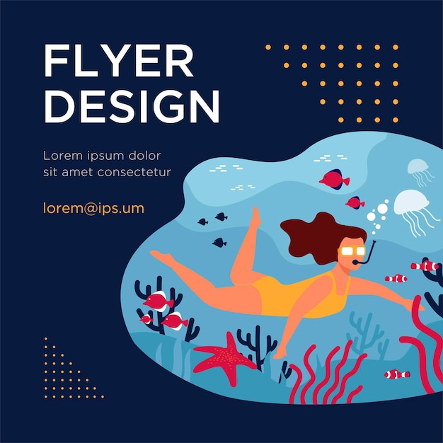 Free Vector | Young woman swimming with mask underwater isolated flat