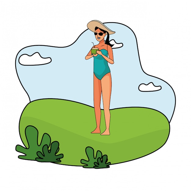 Free Vector | Young woman in swimsuit cartoon