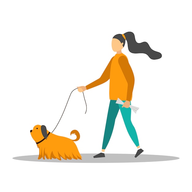 Premium Vector | Young woman walking with five dogs.