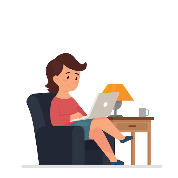 Download Young women sit and work with laptops at home | Premium Vector