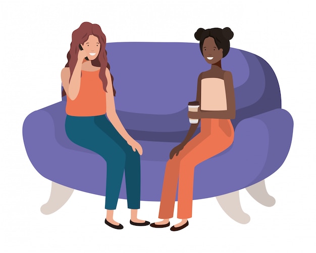 Premium Vector Young Women Sitting On Sofa Avatar Character 4127