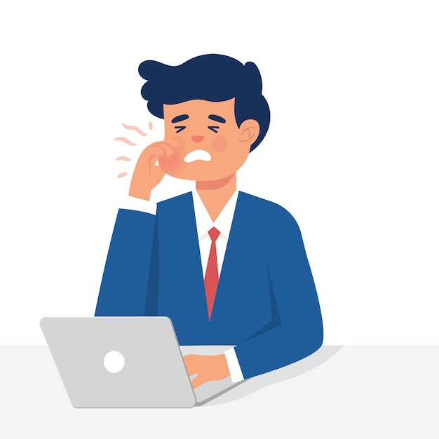 Young worker holding his cheek Vector | Premium Download