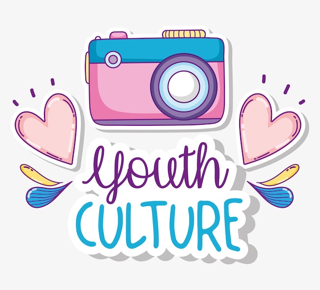 プレミアムベクター 若者の文化ヴィンテージかわいいカメラのアニメベクトルイラストのグラフィックデザイン