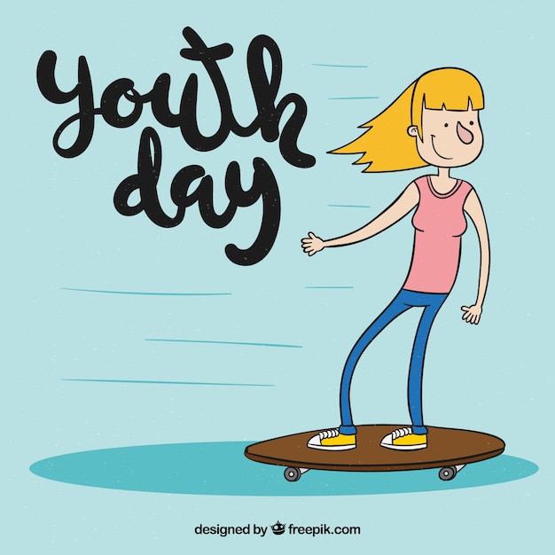 Youth day background of girl with\
skateboard
