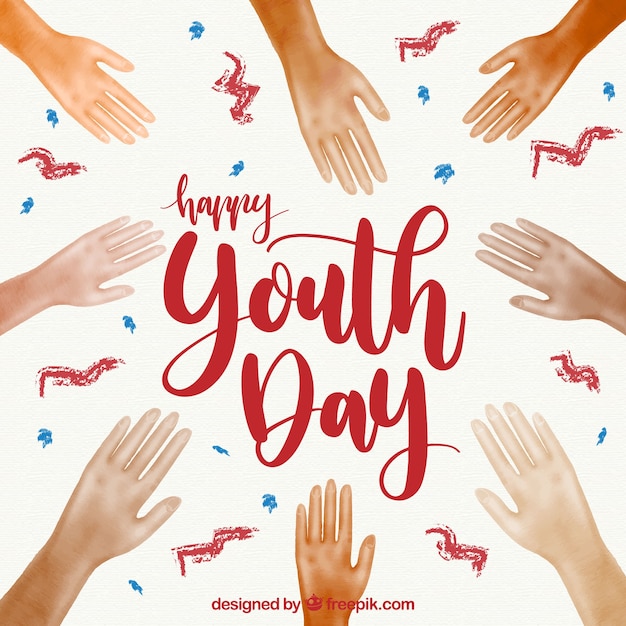 Youth day background with watercolor hands