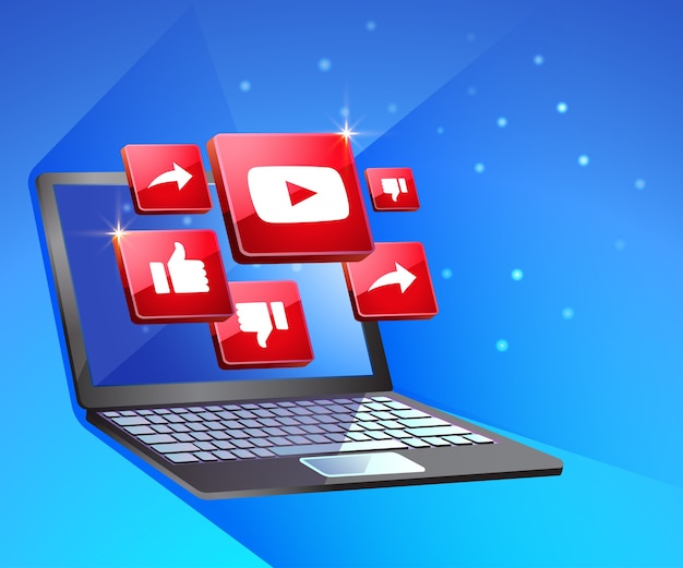 Premium Vector | Youtube social media with laptop dekstop