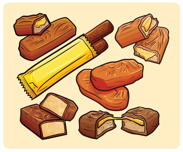 Premium Vector Yummy Chocolate Caramel Collection In Cartoon Style