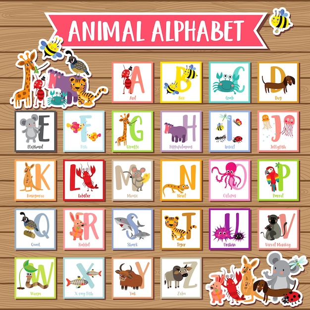 Download A to z animal alphabet Vector | Premium Download