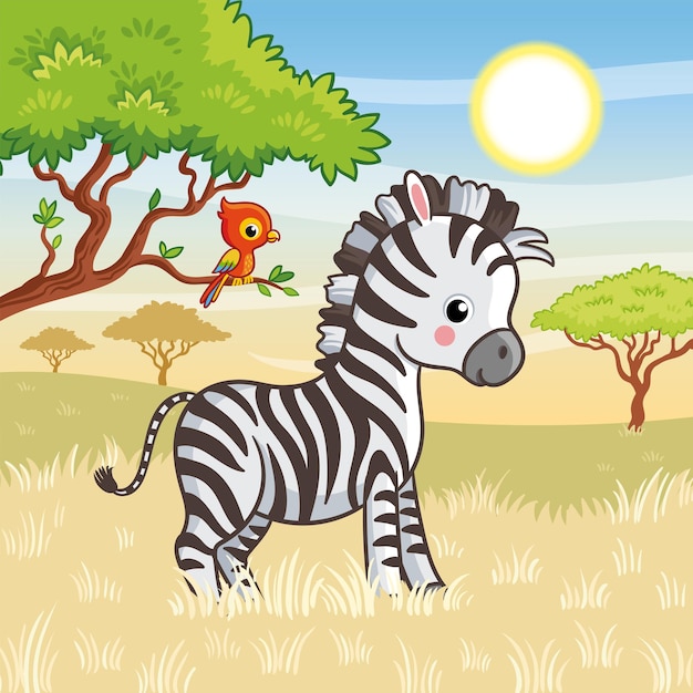 Premium Vector | Zebra is standing in the savannah vector illustration ...