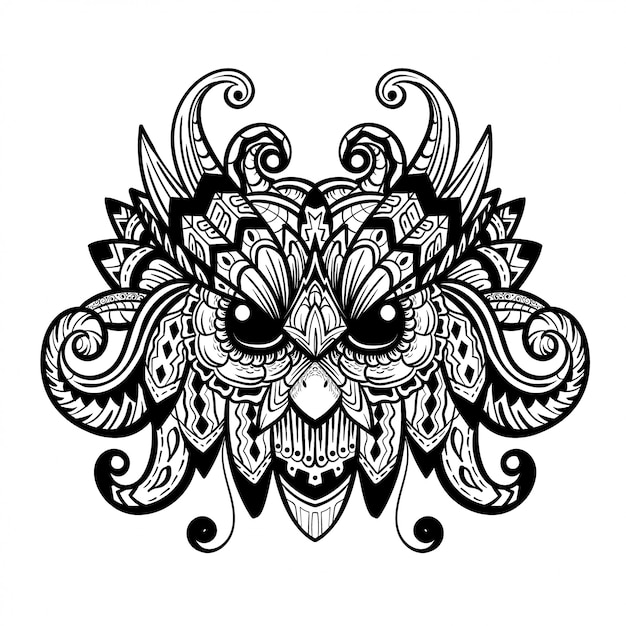 Download A zentangle head of an owl. Vector | Premium Download