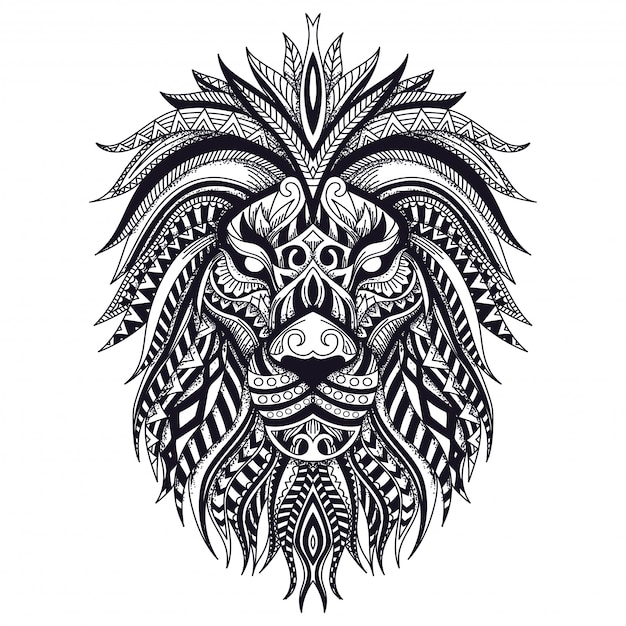 Download Zentangle lion line art vector illustration | Premium Vector