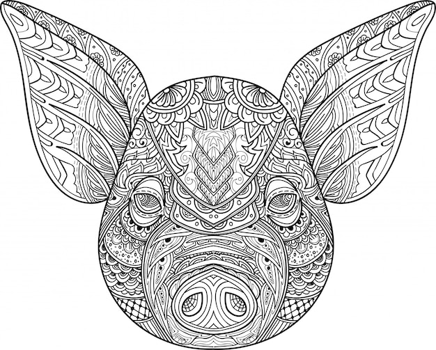 プレミアムベクター 豚の頭のzentangle様式化された落書きベクトル