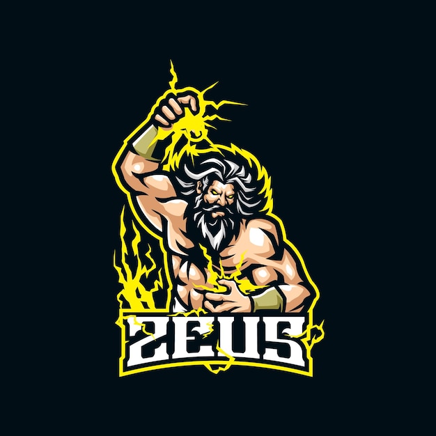 배지 엠블럼 티셔츠 인쇄를 위한 현대적인 일러스트레이션 컨셉의 Zeus 마스코트 로고 디자인 스포츠와 E스포츠 팀을 위한