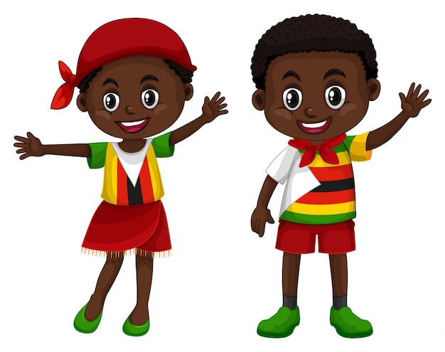Zimbabwe boy and girl in flag color costume Vector | Free Download