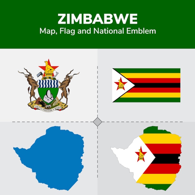 ジンバブエの地図 国旗 プレミアムベクター