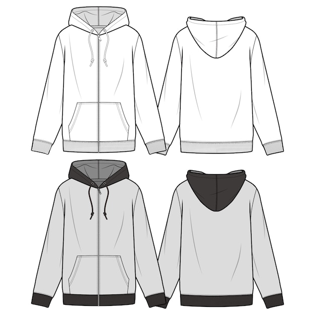 Download Zip-up hoodie fashion flat sketch template | Premium Vector