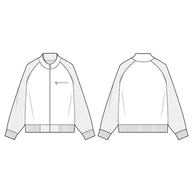 Zip-up jaket fashion flat sketch template | Premium Vector