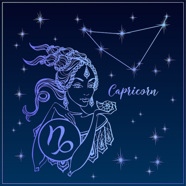 Premium Vector | Zodiac sign capricorn a beautiful girl. the ...