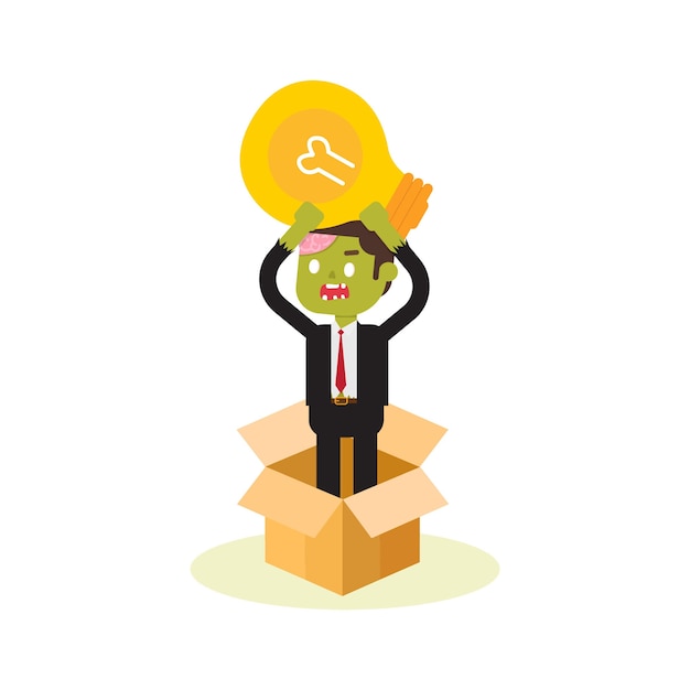 Premium Vector | Zombie businessman thinking bulb outside box