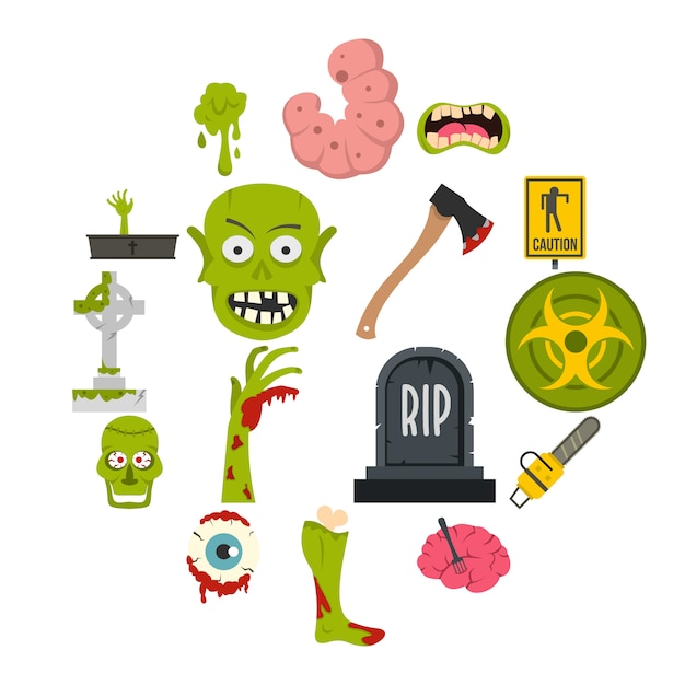 Premium Vector | Zombie icons set in flat style