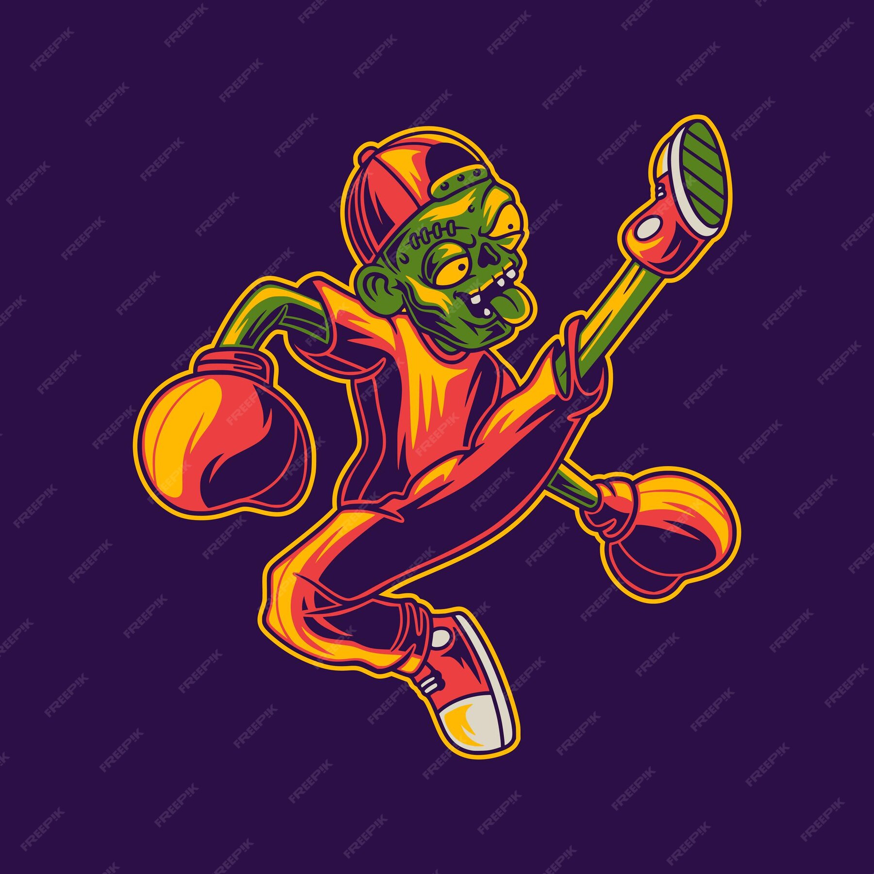 Premium Vector | Zombie kicks with the right foot boxing