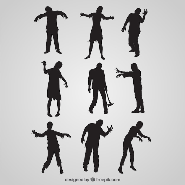Zombie silhouette collection Vector Free Download