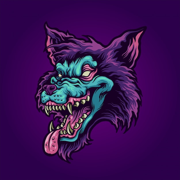 Premium Vector | Zombie wolf head