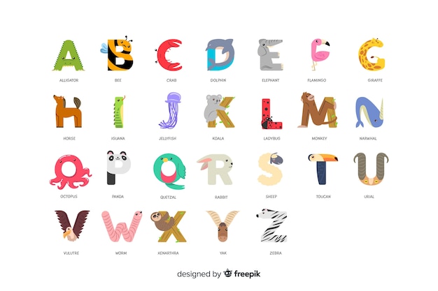 Zoo alphabet with letters in order Vector | Free Download