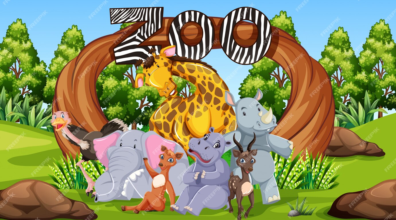 Free Vector | Zoo animals in the wild nature background