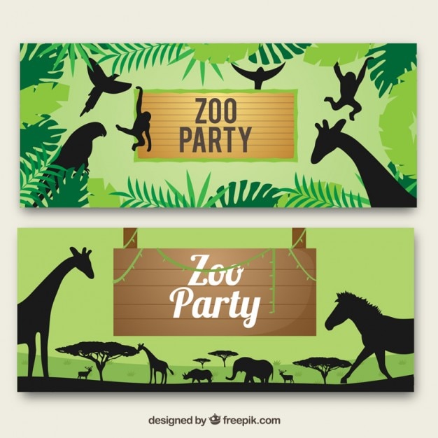 Zoo banners with wild animals\
silhouettes