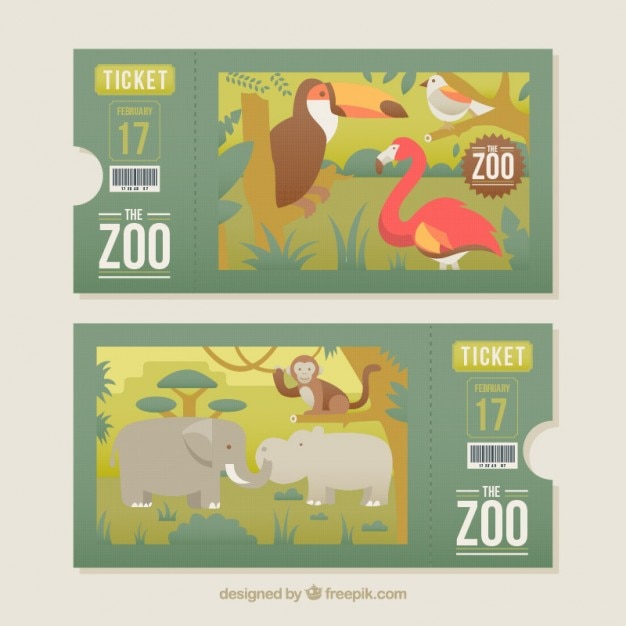 Zoo tickets with animals set