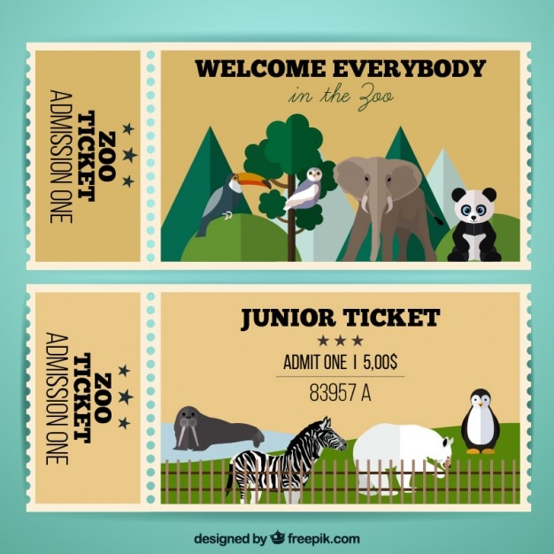 Free Vector Zoo tickets with flat wild animals