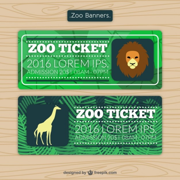 Free Vector Zoo tickets with lion and giraffe