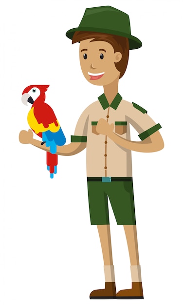 Premium Vector | A zookeeper playing with bird isolated on white background Girl Cartoon Zoo Keeper