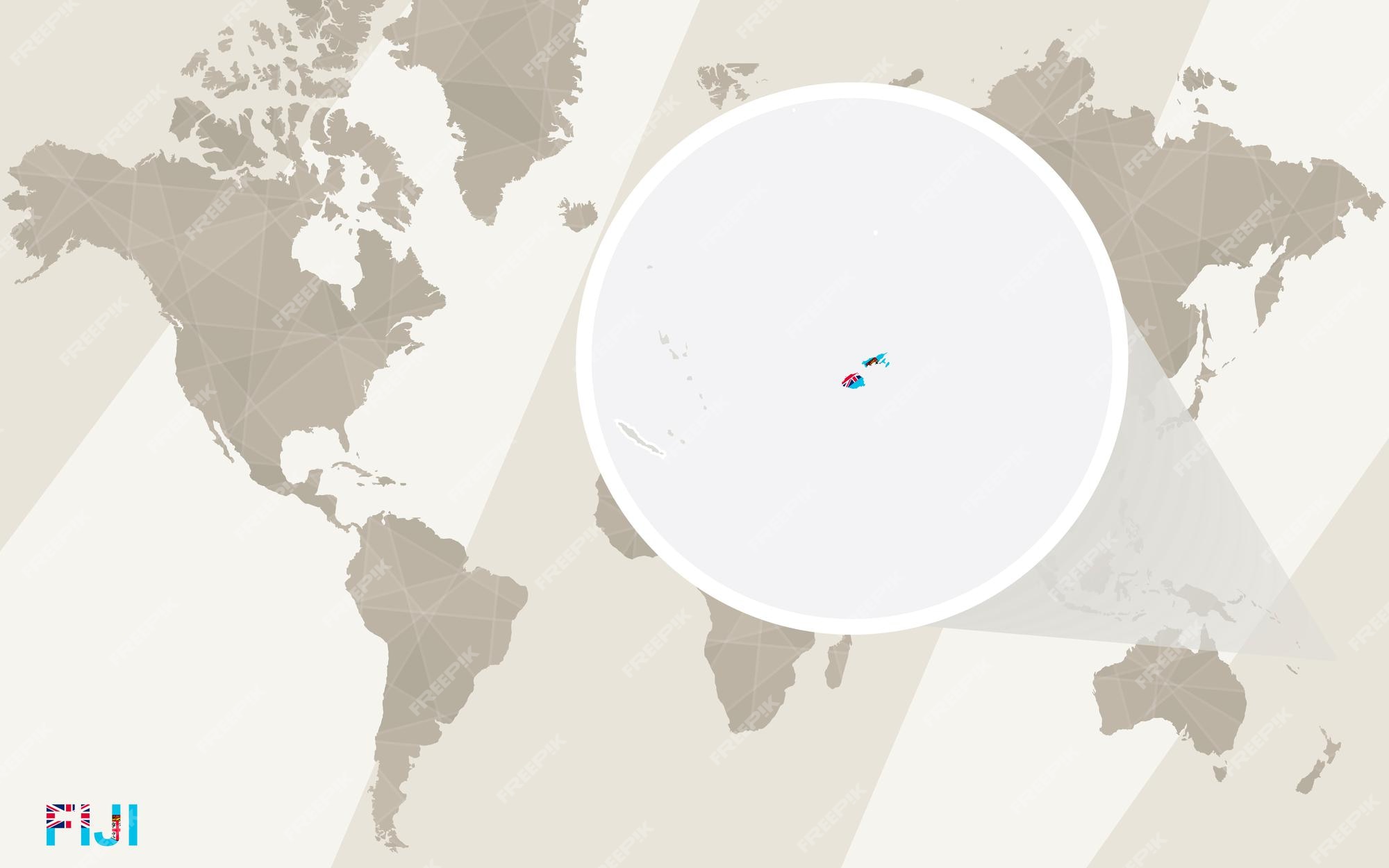 Premium Vector | Zoom on fiji map and flag. world map.