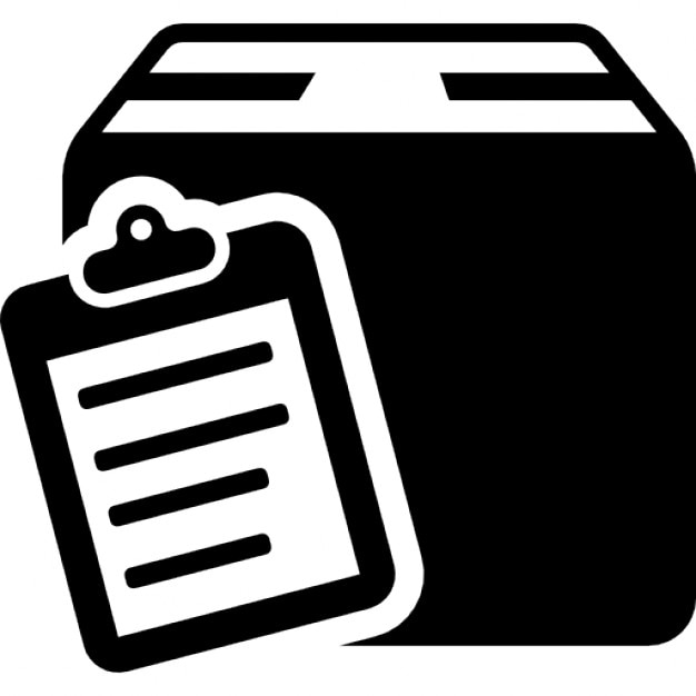 Handels Lieferung Symbol einer Liste auf einem Klemmbrett auf Box-Paket