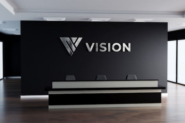 Download 3d logo mockup realistic sign office schwarze wand ...