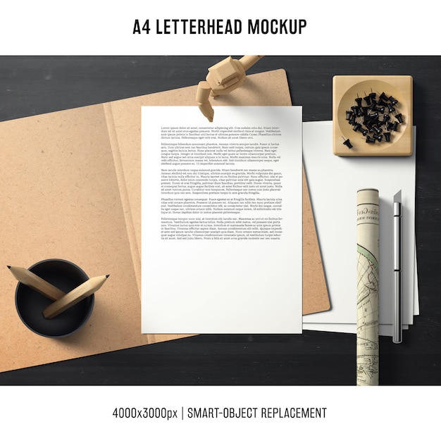 A4 briefkopfmodell mit arbeitsbereich konzept Kostenlosen PSD